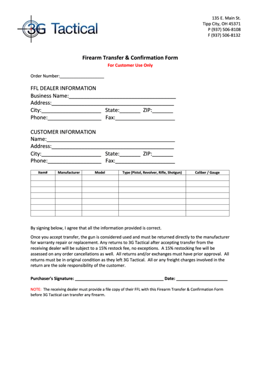 Firearm Transfer & Confirmation Form Ffl