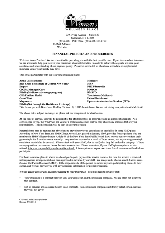 Womens Wellness Place Policy Agreement Printable pdf