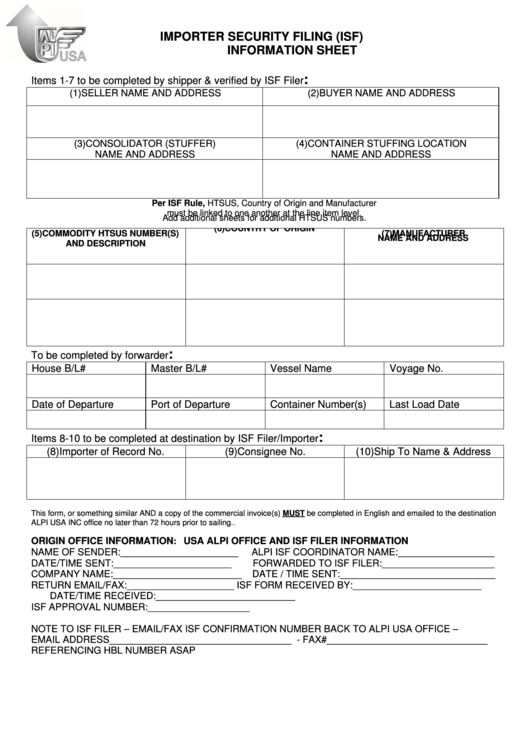 Printable Isf Form Printable Forms Free Online