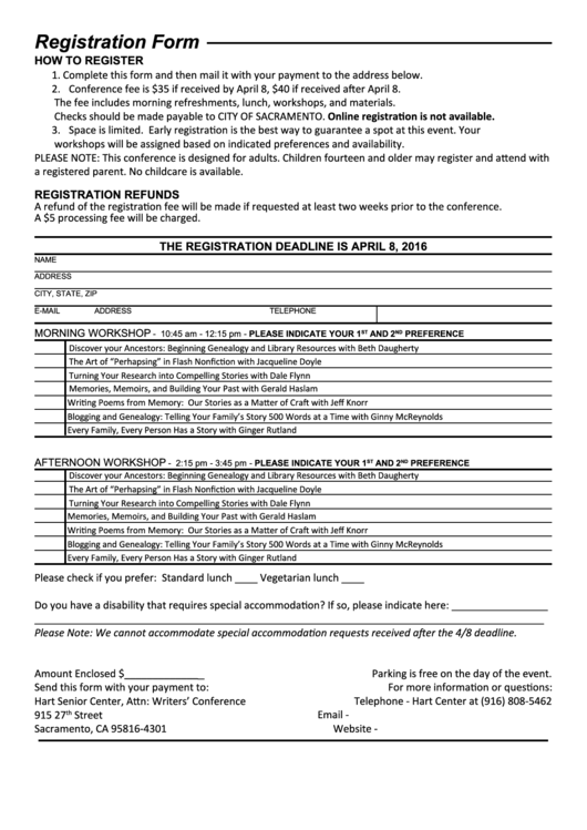 Registration Form Our Life Stories Printable pdf