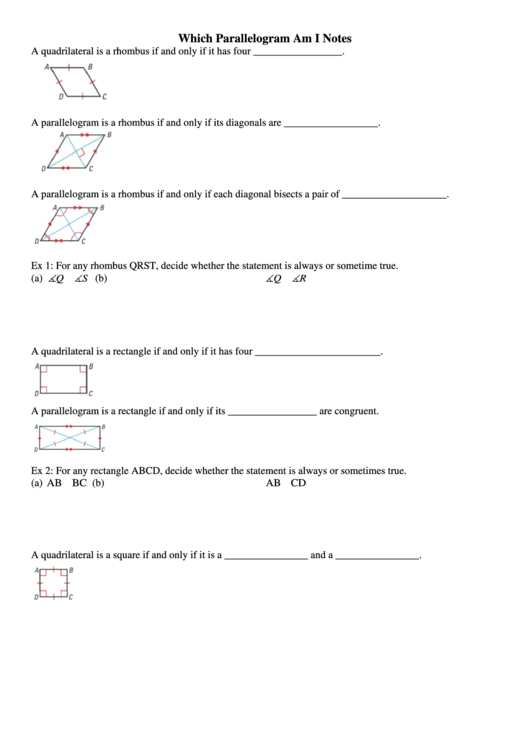 Which Parallelogram Am I Notes Printable pdf