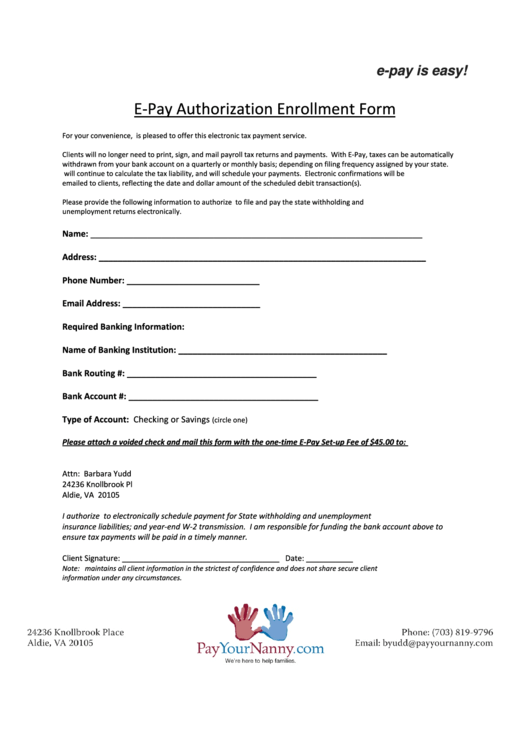 Epay Authorization Enrollment Form Printable pdf
