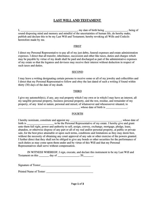 Last Will And Testament, Self-Proving Affidavit - The ...