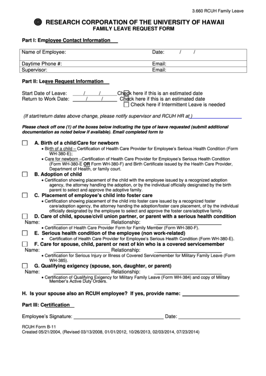 Family Leave Request Form Printable Pdf Download