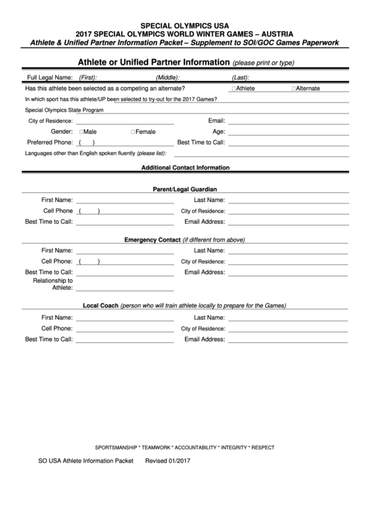 So Usa Athlete Information Packet Printable pdf