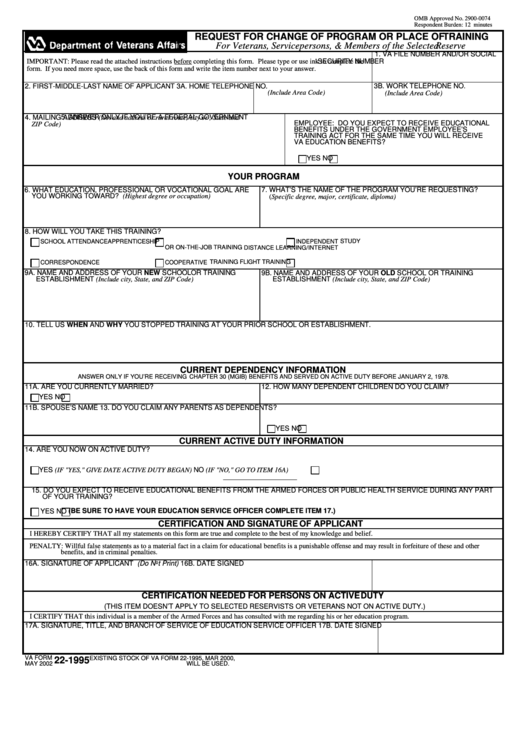 Fillable Request For Change Of Program Or Place Of Training Form Printable pdf