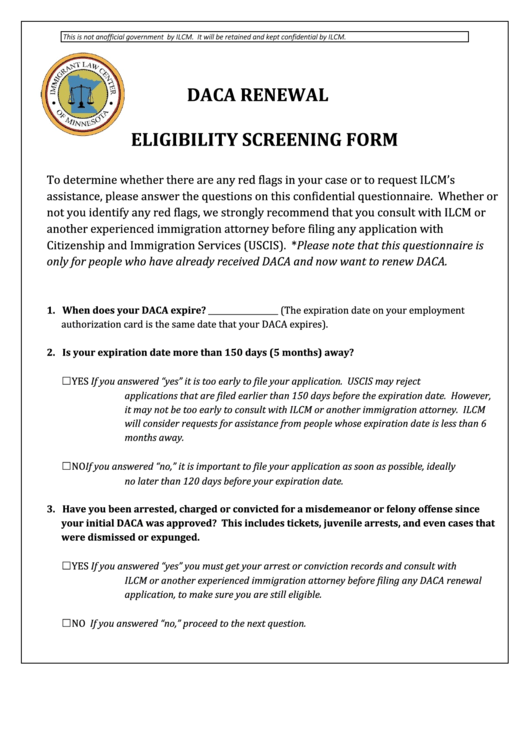 Daca Renewal Eligibility Screening Form