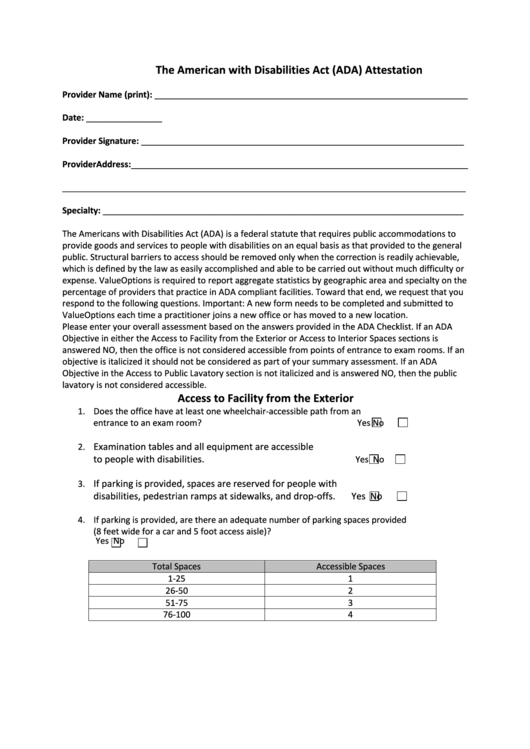 The American With Disabilities Act (Ada) Attestation Form Printable pdf