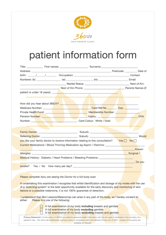 Patient Information Form - The Caps Clinic Printable pdf