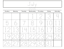 July - 2015 Monthly Calendar Template