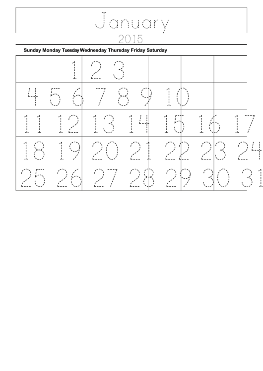 January - 2015 Monthly Calendar Template