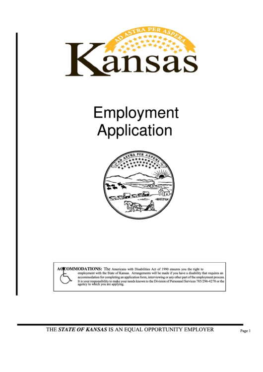 Fillable Employment Application - Kansas Department Of Administration Printable pdf