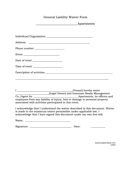 General Liability Waiver Form - The Michaels Organization