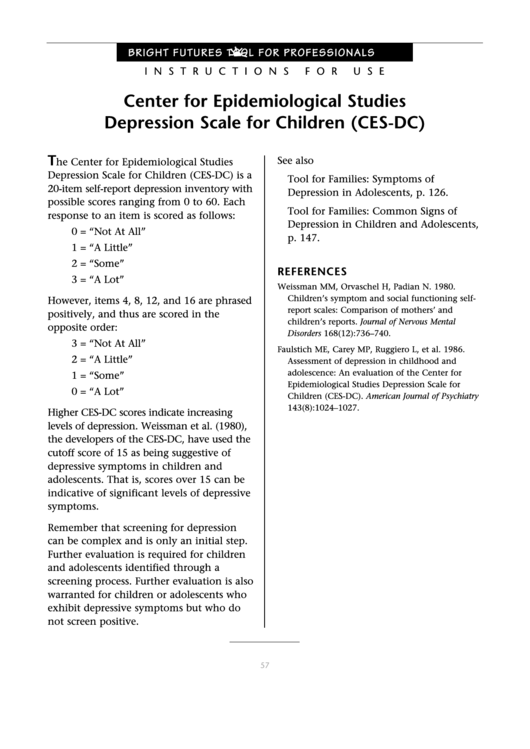 Ces-dc Depression Scale For Children Bright Futures