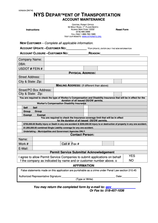 Fillable Account Maintenance Form - Nys Department Of Transportation Printable pdf