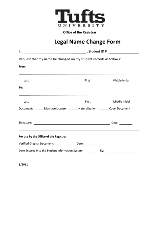Legal Name Change Form Tufts Student Services printable pdf download