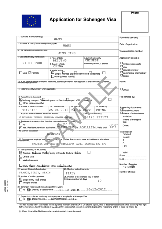 66 SCHENGEN VISA APPLICATION FORM SPAIN SchengenVisaApplication