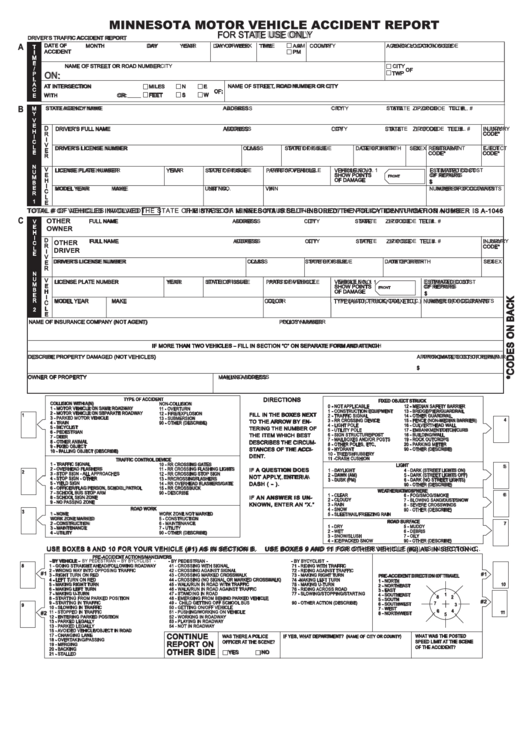 Minnesota Motor Vehicle Accident Report Printable pdf