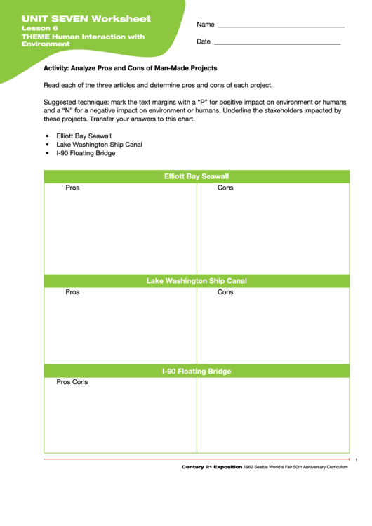 Human Interaction With Environment Worksheet Printable pdf