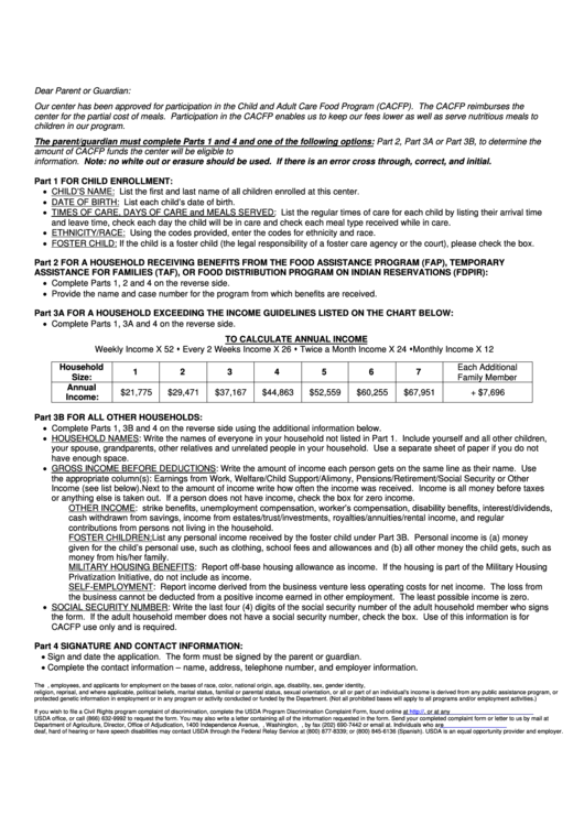 Enrollment & Income Eligibility Form For Child Care Centers Printable pdf
