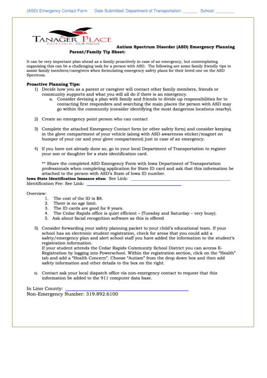 Autism Spectrum Disorder (Asd) Safety Planning Packet Printable pdf