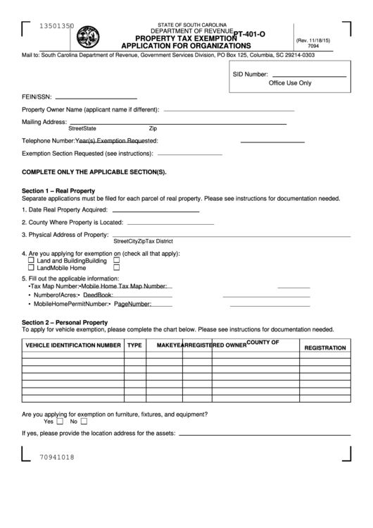 Property Tax Exemption Application For Organizations Printable pdf