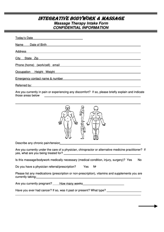 Massage Therapy Intake Form Integrative Bodywork And Massage Printable 