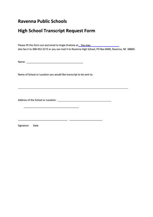 High School Transcript Request Form Printable pdf