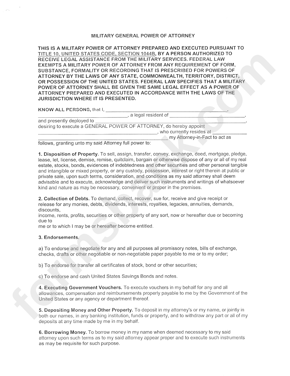 Military General Power Of Attorney Form