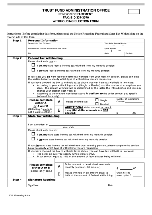 Withholding Election Form Printable pdf