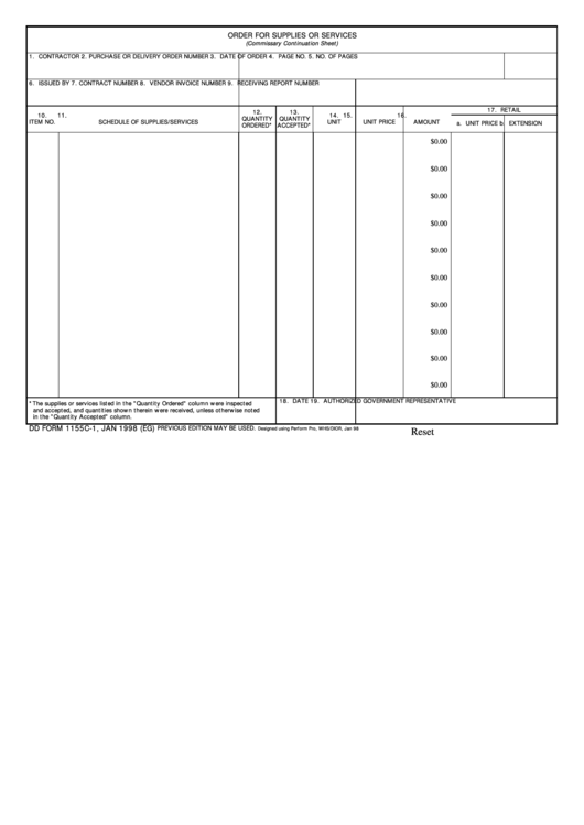 Fillable Dd Form 1155c-1 - Order For Supplies Or Services Printable pdf
