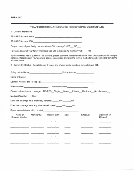 Tricare Ohi Questionnaire Printable pdf