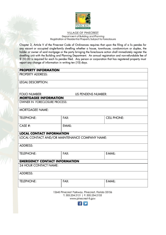 Foreclosed Property Registration Printable pdf