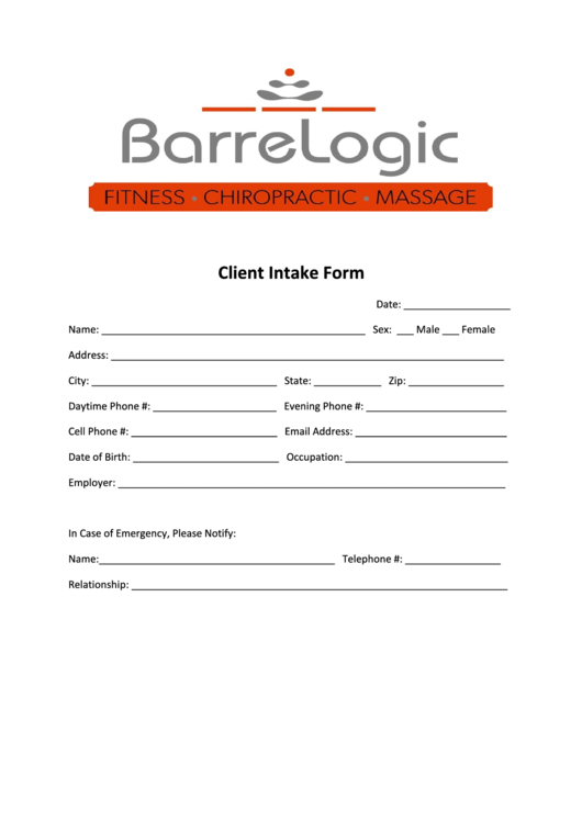 Client Intake Form Barrelogic Printable pdf