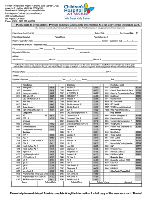 Outpatient Referral Form - Childrens Hospital Los Angeles Printable pdf