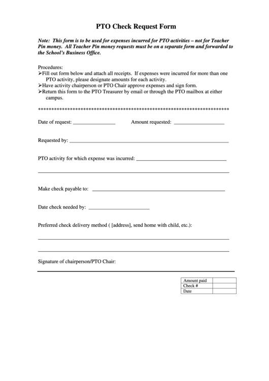 Pto Check Request Form Printable pdf