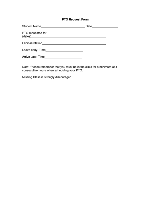 Pto Request Form - Student Printable pdf