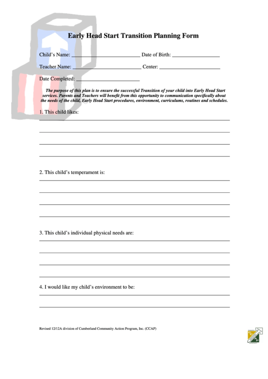 Early Head Start Transition Planning Form Printable pdf