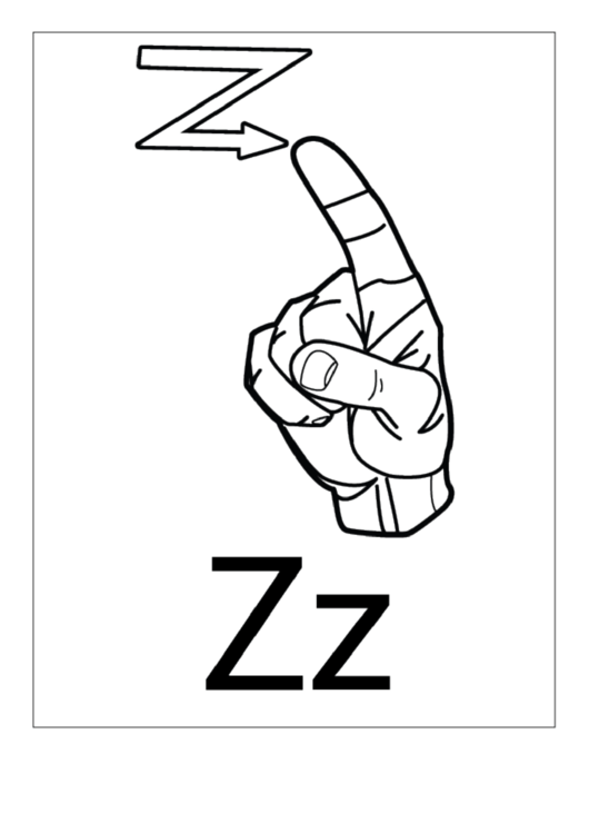 Letter Z Sign Language Template - Outline Printable pdf