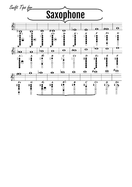 Saxophone Fingering Chart printable pdf download