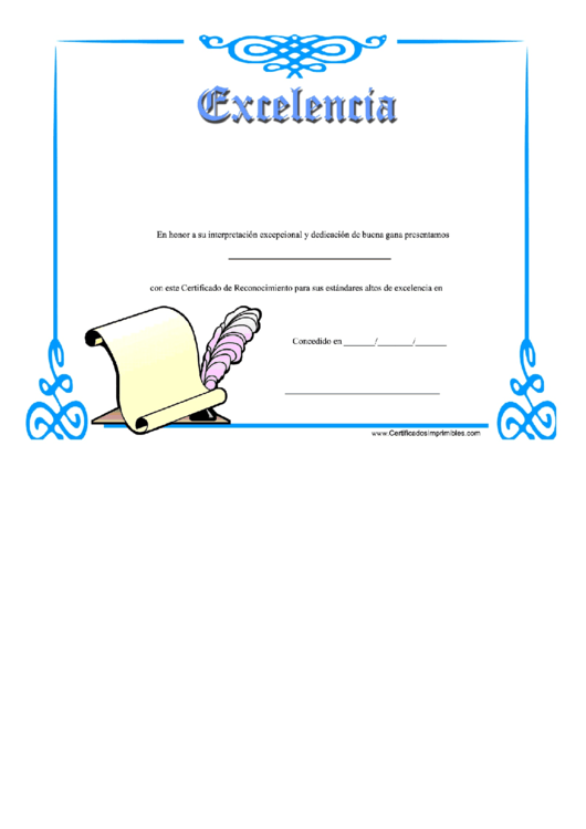 Certificate Of Excellence Printable pdf
