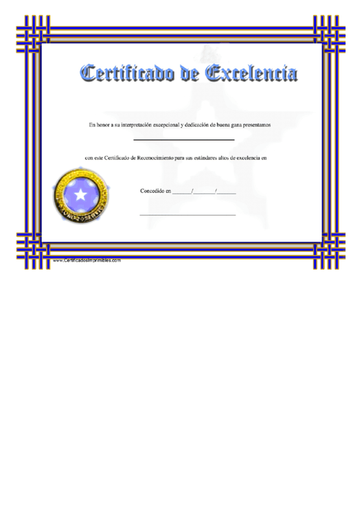 Certificate Of Excellence printable pdf download