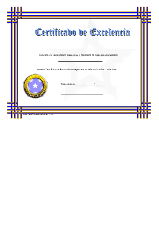 Certificate Of Excellence Printable pdf