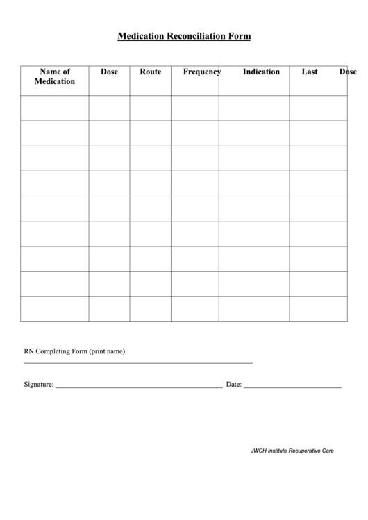 Printable Medication Reconciliation Form Template Printable Templates