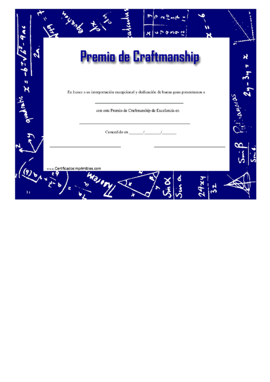 Craftmanship Award Certificate Template Printable pdf
