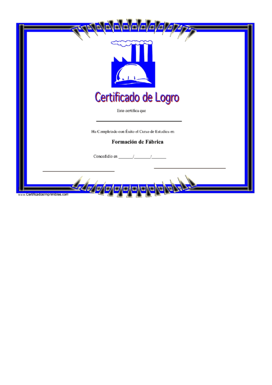 Factory Training Certificate Of Achievement Printable pdf