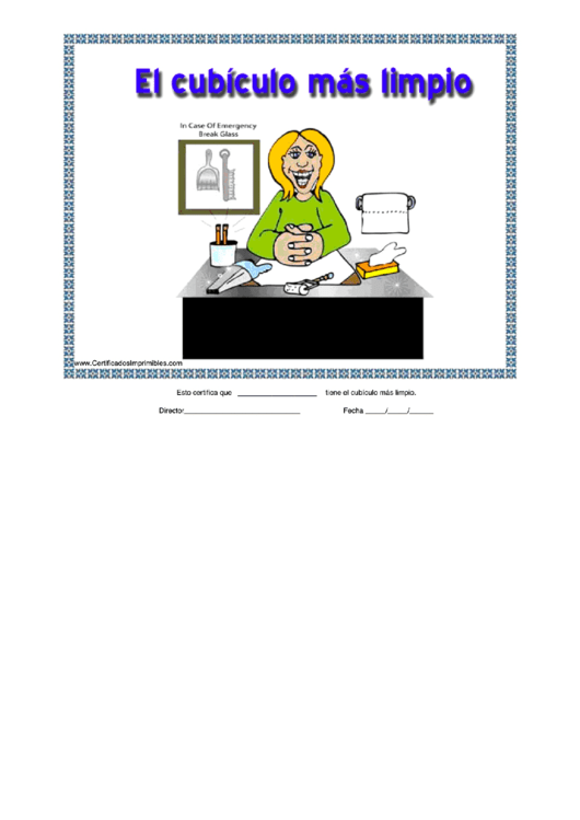 Cleanest Cubicle Certificate Female Printable pdf