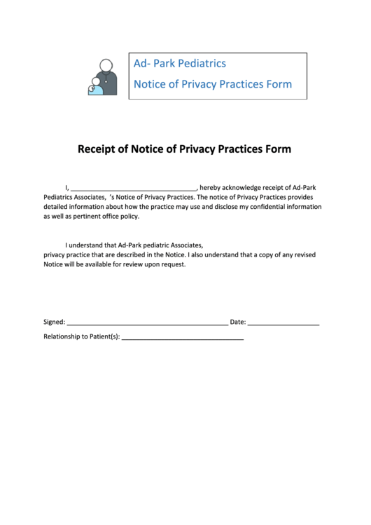 Receipt Of Notice Of Privacy Practices Form Printable pdf