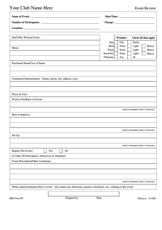 Event Review Form 807 Printable pdf