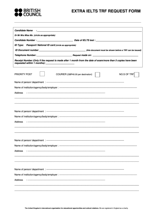Extra Ielts Trf Request Form Printable pdf